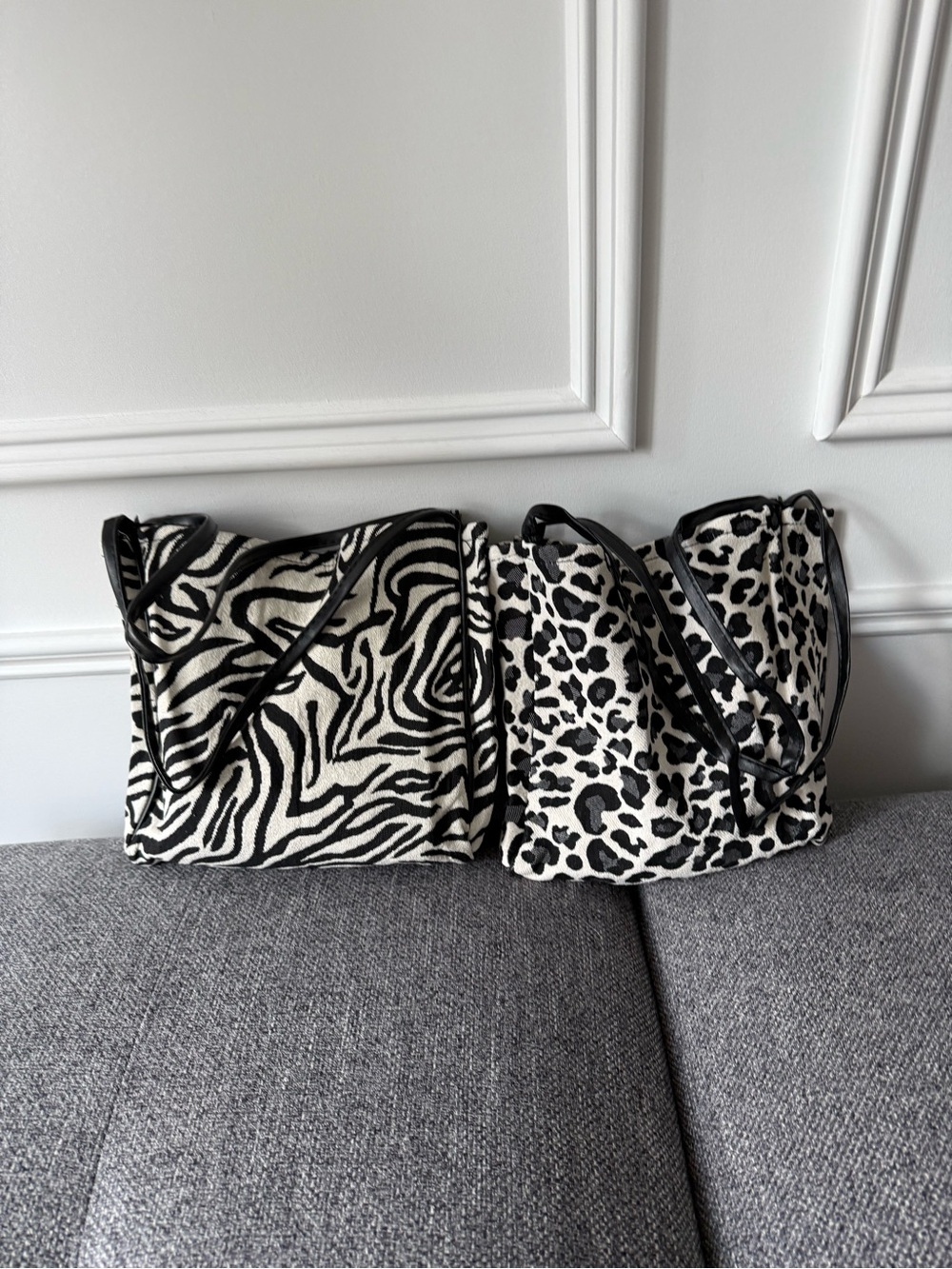 Animal Print Canvas Tote Bag bundle - Black & White